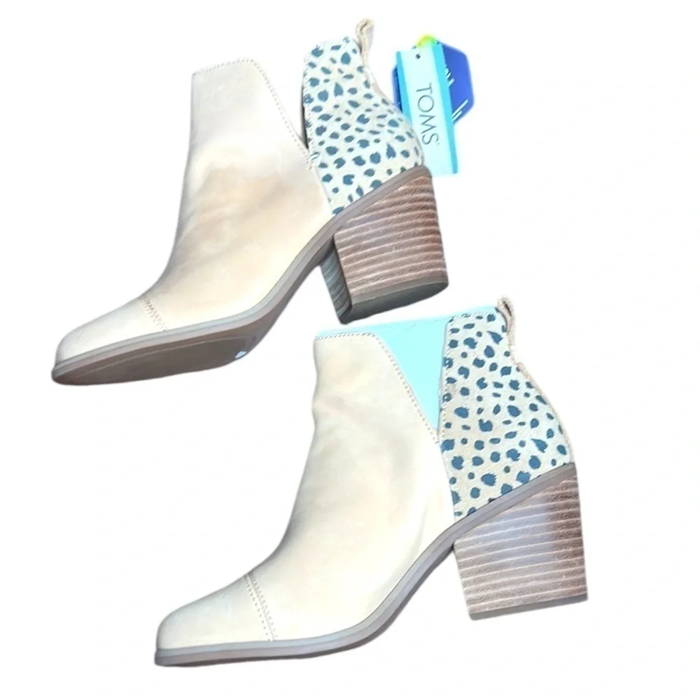 NEW TOMS Everly Women's Tan Cream Leopard Print Side Cut Slip On Ankle Boots